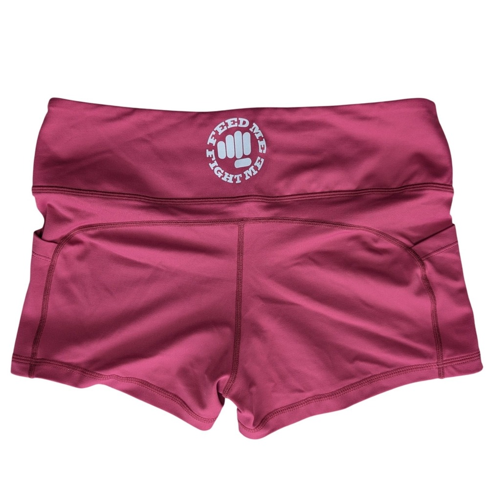 Feed Me Fight Me Medium Pink Stretchy‎ Gym Shorts With Pockets